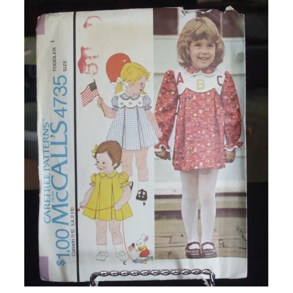McCalls 4735 Toddler Girls Dress Pattern Size 1/2 6 Months Cut Complete Vintage